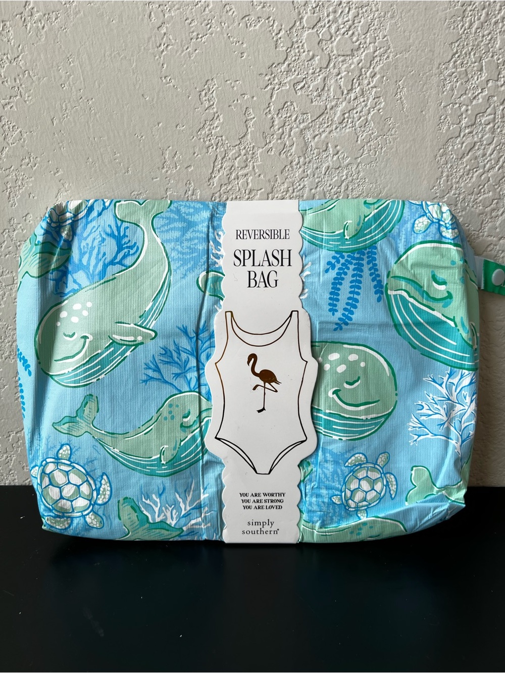 NWT Simply Southern Reversible Splash Bag - Blue/Green Whales & Sea Turtles